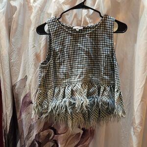 Women's Gingham Checkered Crop Top with Fringe